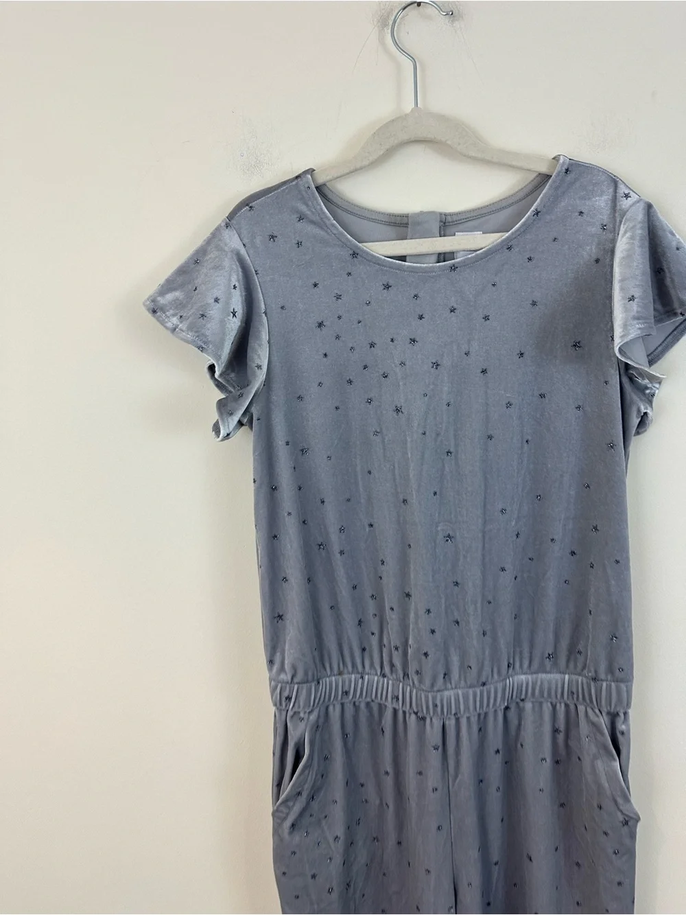 Gap Kids Sparkly Silver Velvet & Glittery Stars Jogger Jumpsuit Romper XL